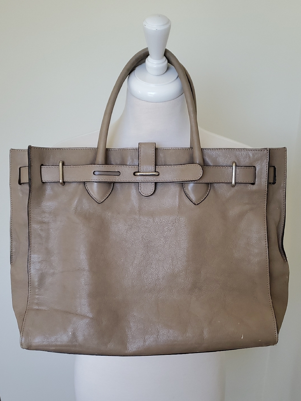 Furla Greta Top Handle Tote In Taupe Leather With Silver Hardware